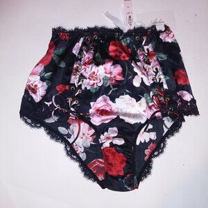 Atelier X Victoria Secret Panty High Waist Silk Black Floral Lace Up